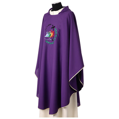 Chasuble with embroidered 2025 Jubilee official logo, purple polyester 3