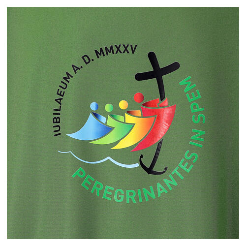 Dalmatic with printed official logo of 2025 Jubilee, green polyester, Multilingual 3