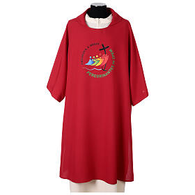 Dalmatic with printed official logo of 2025 Jubilee, red polyester, Multilingual