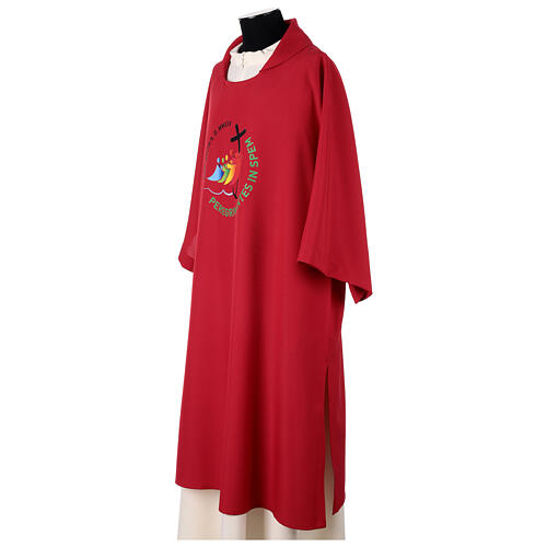 Dalmatic with printed official logo of 2025 Jubilee, red polyester, Multilingual 7