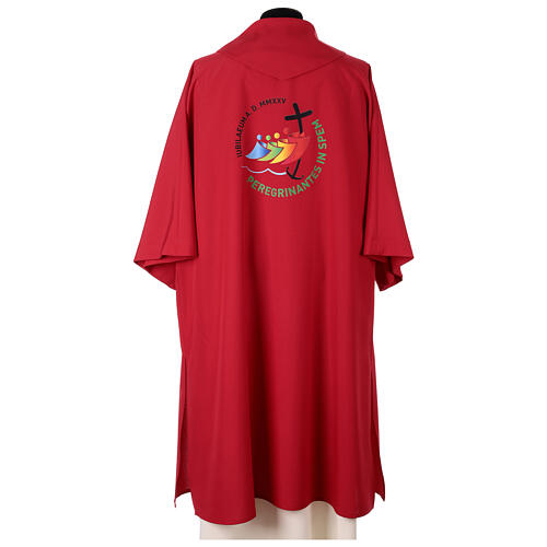 Dalmatic with printed official logo of 2025 Jubilee, red polyester, Multilingual 9