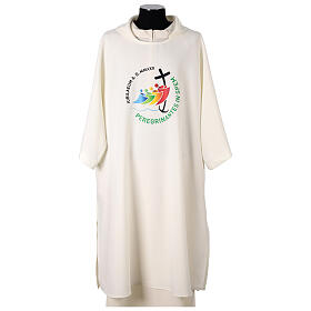 Dalmatic with printed official logo of 2025 Jubilee, ivory-coloured polyester