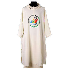 Dalmatic with printed official logo of 2025 Jubilee, ivory-coloured polyester, Multilingual