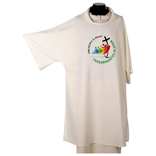 Dalmatic with printed official logo of 2025 Jubilee, ivory-coloured polyester, Multilingual 5