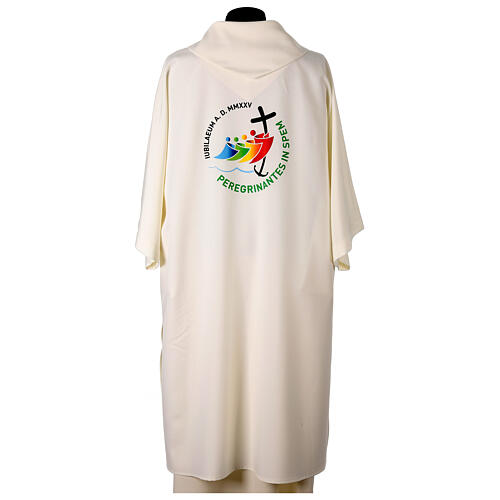 Dalmatic with printed official logo of 2025 Jubilee, ivory-coloured polyester, Multilingual 9