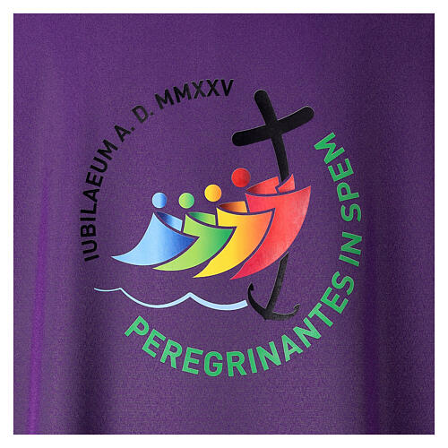 Dalmatic with printed official logo of 2025 Jubilee, purple polyester, Multilingual 3