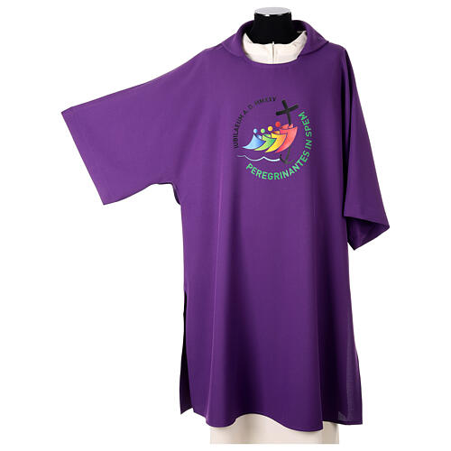 Dalmatic with printed official logo of 2025 Jubilee, purple polyester, Multilingual 5