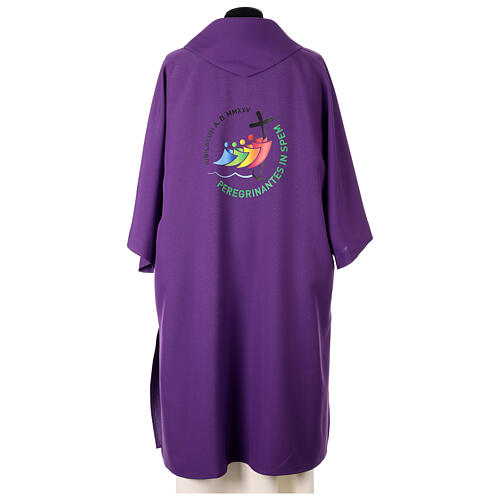 Dalmatic with printed official logo of 2025 Jubilee, purple polyester, Multilingual 9