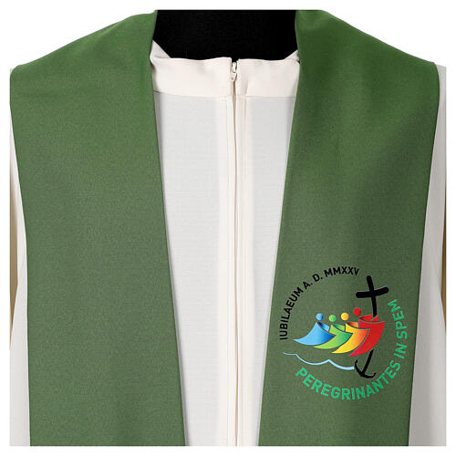 Green clergy stole with official Jubilee 2025 logo, Multilingual 3