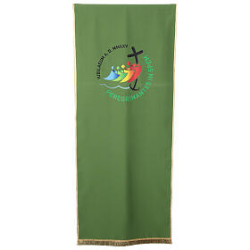 Green lectern cover with printed 2025 Jubilee official logo