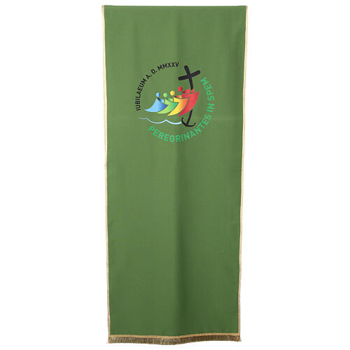Green lectern cover printed with the official Jubilee 2025 logo 1