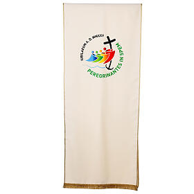 Ivory-coloured lectern cover with printed 2025 Jubilee official logo