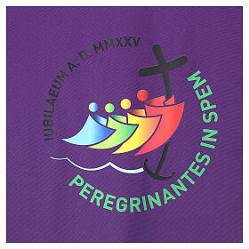 Pultbehang zum Jubiläum 2025, violett, mit gedrucktem offiziellen Logo