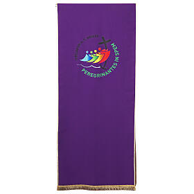 Purple lectern cover printed with the official Jubilee 2025 logo, Multilingual