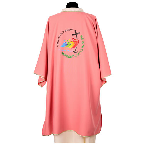 Pink dalmatic of Jubilee 2025, printed logo, Vatican fabric 5