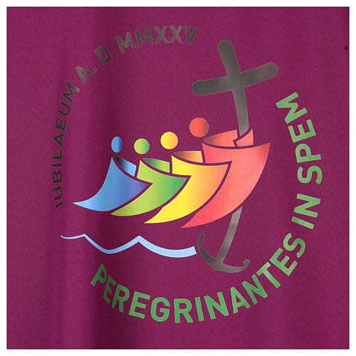 Dalmatic morello Jubilee 2025 logo print colors Vatican fabric 2
