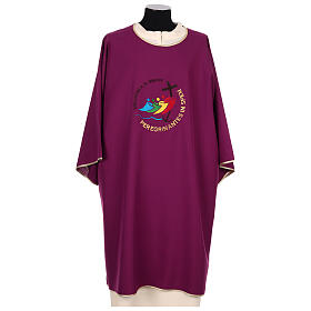 Tyrian purple dalmatic, embroidered Jubilee 2025 logo on Vatican fabric