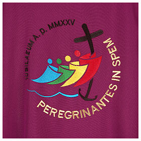 Tyrian purple dalmatic, embroidered Jubilee 2025 logo on Vatican fabric