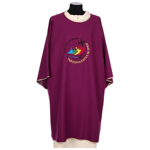 Tyrian purple dalmatic, embroidered Jubilee 2025 logo on Vatican fabric 1