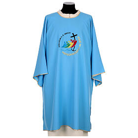 Embroidered dalmatic, Jubilee 2025 logo on Vatican light blue fabric