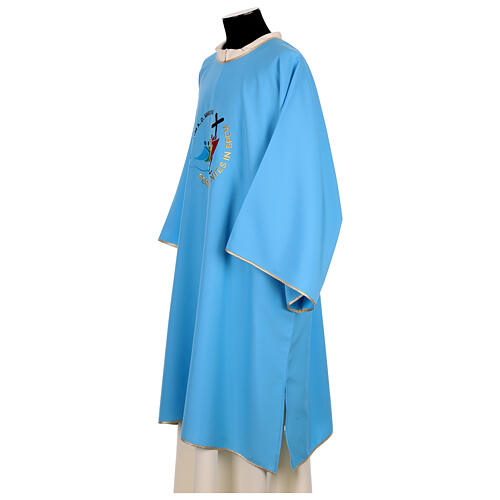 Embroidered dalmatic, Jubilee 2025 logo on Vatican light blue fabric 3