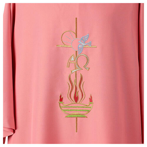 Embroidered pink dalmatic with cross, flame, Alpha, and Omega 2