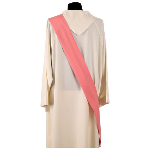 Embroidered pink dalmatic with cross, flame, Alpha, and Omega 7