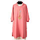 Embroidered pink dalmatic with cross, flame, Alpha, and Omega s1