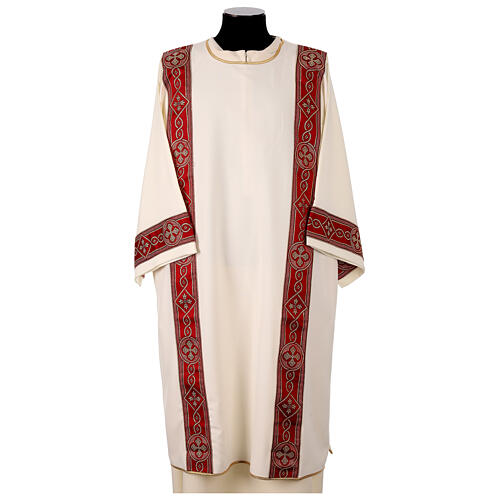 Ivory dalmatic with rich red and gold galloon 1