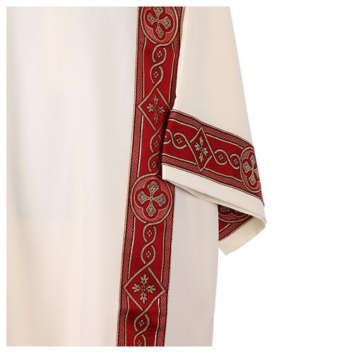 Ivory dalmatic with rich red and gold galloon 4