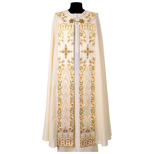 Chasuble in pure wool with cross and floral embroidery by Gamma 1