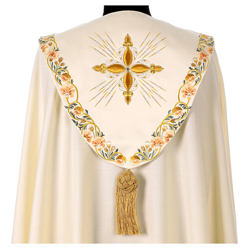 Chasuble in pure wool with cross and floral embroidery by Gamma 2