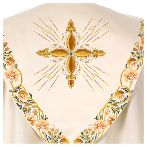Chasuble in pure wool with cross and floral embroidery by Gamma 8