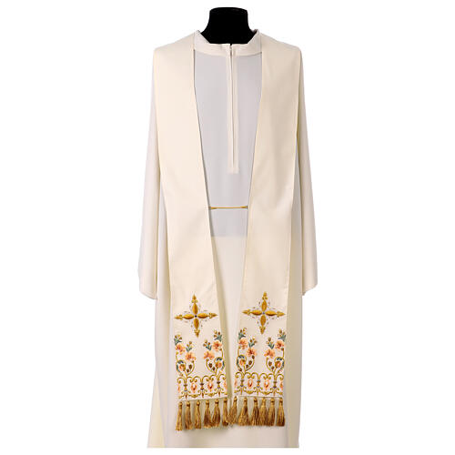 Chasuble in pure wool with cross and floral embroidery by Gamma 9