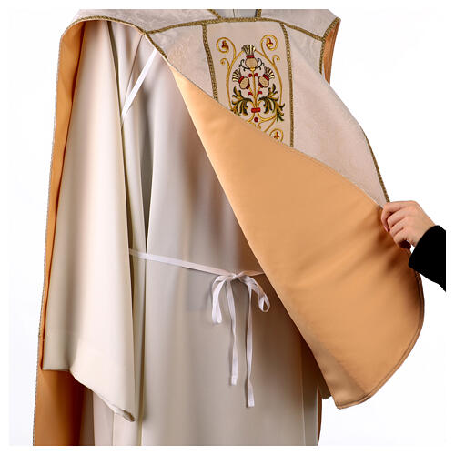Roman fiddleback chasuble with IHS cross and floral details 7