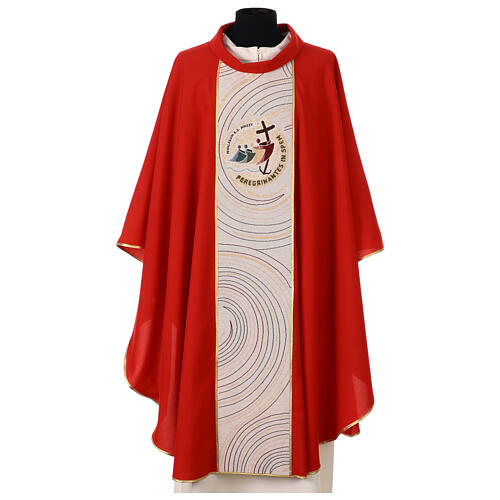 Chasuble Jubilé 2025 rouge avec logo officiel tissé 1