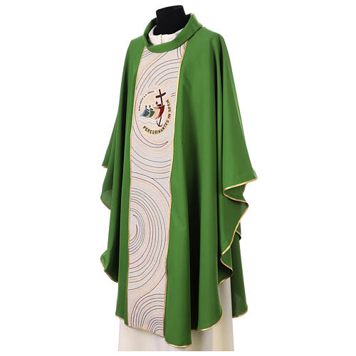 Green chasuble with official Jubilee 2025 logo and ivory trim 3