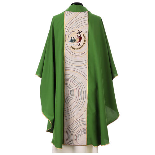 Green chasuble with official Jubilee 2025 logo and ivory trim 4