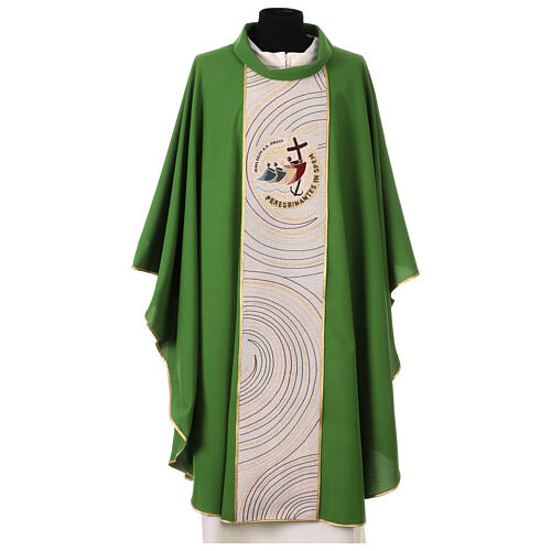 Chasuble verte logo officiel Jubilé 2025 galon ivoire 1