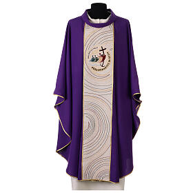 Purple chasuble with woven official Jubilee 2025 logo