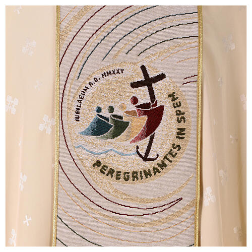 Casula logótipo oficial Jubileu 2025 cor de marfim marfim damascado 2