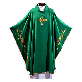 Chasuble with golden cross embroidery and Eucharistic symbols