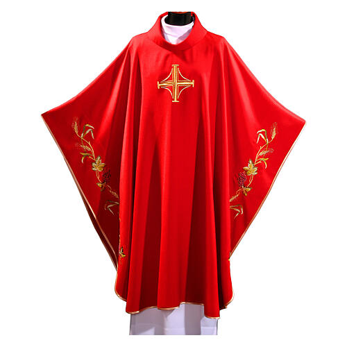 Chasuble with golden cross embroidery and Eucharistic symbols 3
