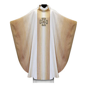 Golden degradé chasuble with hand-woven pure wool cross trim