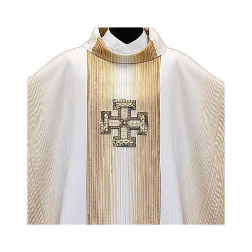 Golden degradé chasuble with hand-woven pure wool cross trim 2