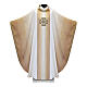 Golden gradient chasuble with pure handwoven wool cross trimmings s1