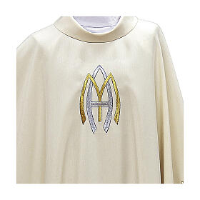 White polyester Marian chasuble with lily pattern on the sleeves