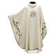 White polyester Marian chasuble with lily pattern on the sleeves s1