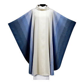 Marian chasuble with white and blue handwoven wool degradé