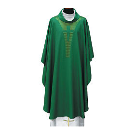 Chasuble with modern striped cross on the neckline in wool blend